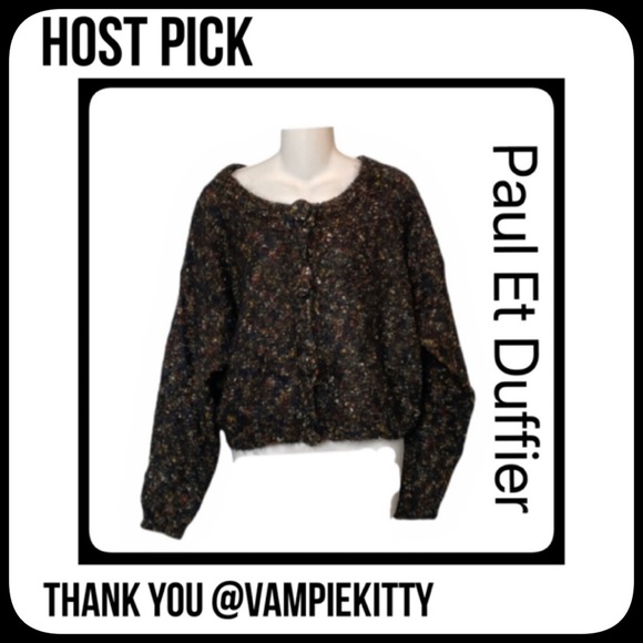 Paul et Duffier Sweaters - Vintage 1980s PAUL ET DUFFIER Large Black Cropped Boxy Women’s Mohair Sweater